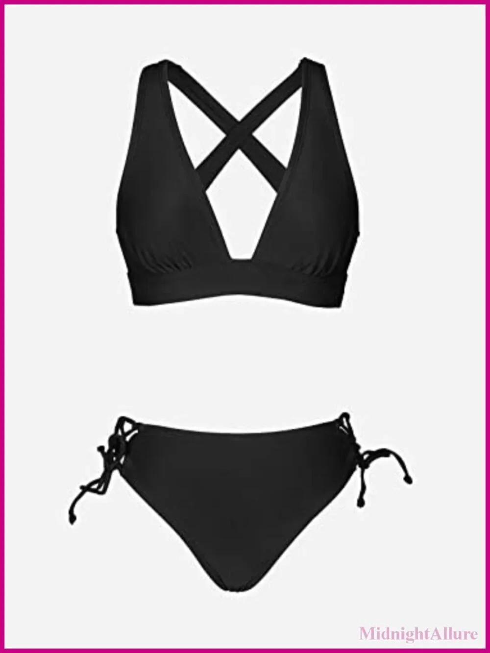 Women's Deep V Neck Two Piece Bikini Set with Side Ties, Removable Cups